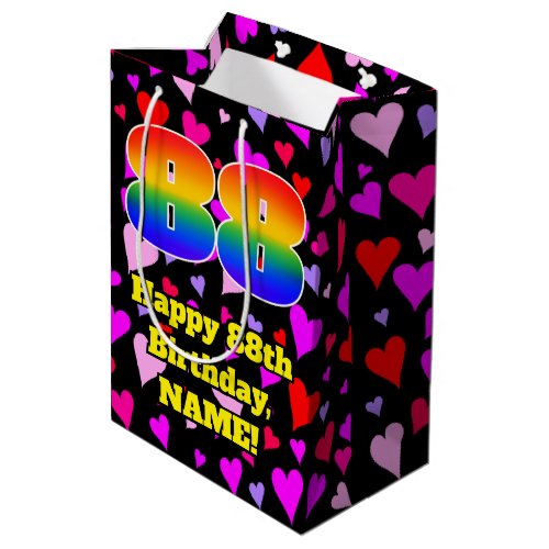 88th Birthday Loving Hearts Pattern Rainbow  88 Medium Gift Bag
