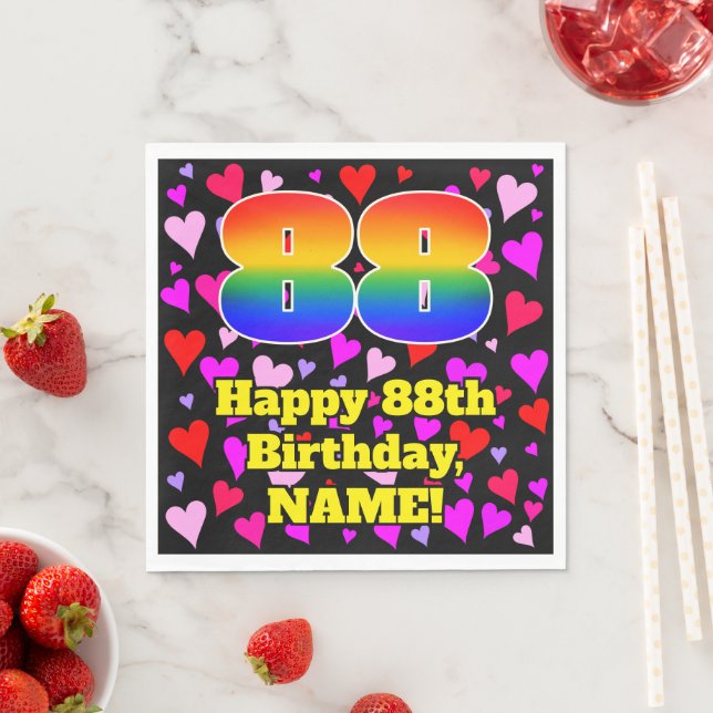 88th Birthday: Loving Hearts Pattern, Rainbow # 88 Napkins (Insitu)