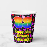 [ Thumbnail: 88th Birthday: Loving Hearts Pattern, Rainbow 88 Paper Cups ]