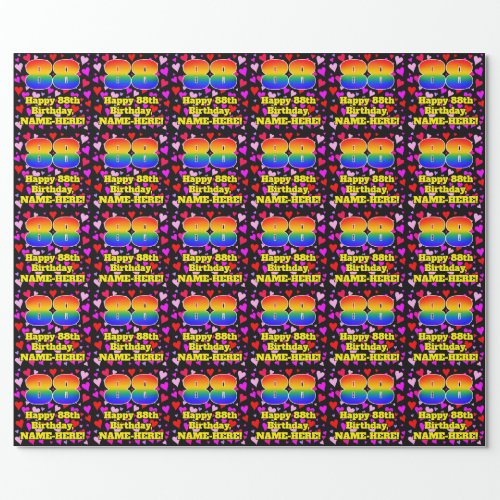88th Birthday Loving Hearts Pattern Rainbow  88 Wrapping Paper