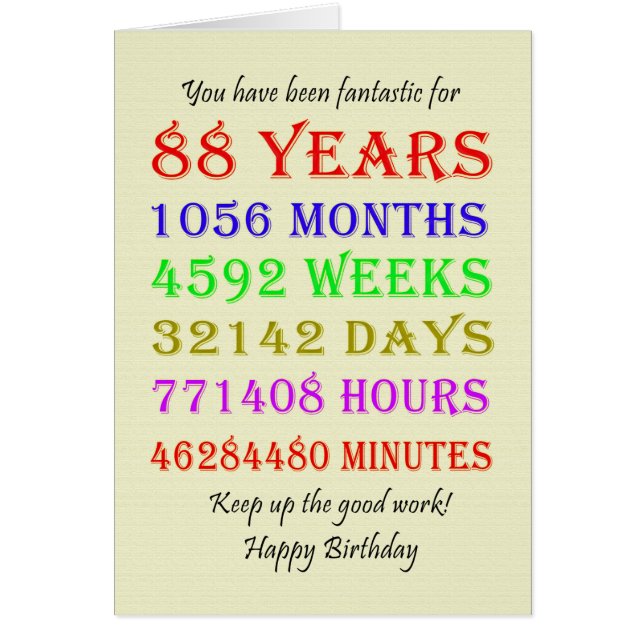 88th Birthday Milestones Cards (Front)