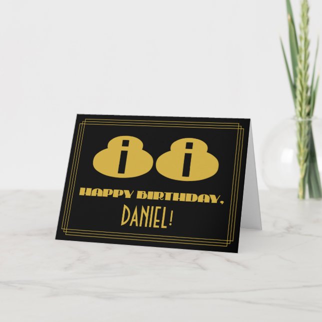88th Birthday: Name + Art Deco Inspired Look "88" Card (Front)