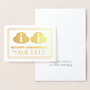 88th Birthday; Name + Art Deco Inspired Look "88" Foil Card