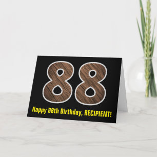 88th Birthday: Name + Faux Wood Grain Pattern "88" Card