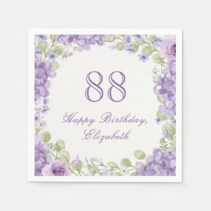 88th Birthday Napkins Elegant Purple Floral