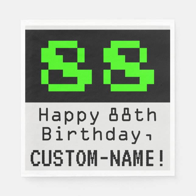 88th Birthday - Nerdy / Geeky Style "88" & Name Napkins (Front)