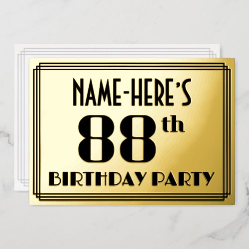 88th Birthday Party Art Deco Look 88 and Name Foil Invitation