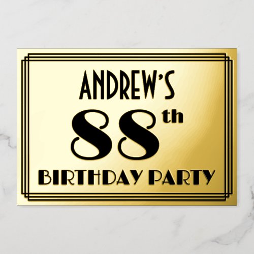 88th Birthday Party  Art Deco Look 88  Name Foil Invitation