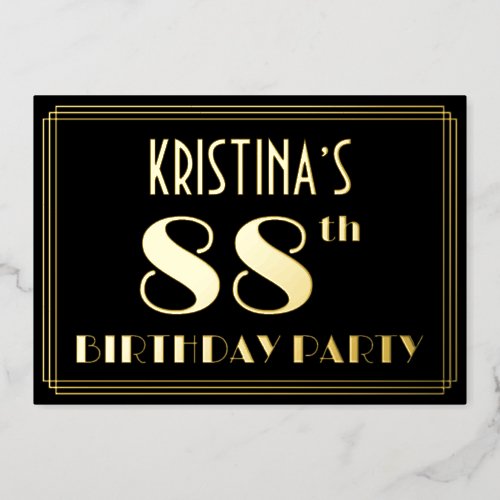 88th Birthday Party Art Deco Look 88 w Name Foil Invitation