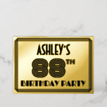 [ Thumbnail: 88th Birthday Party — Art Deco Style “88” & Name Invitation ]