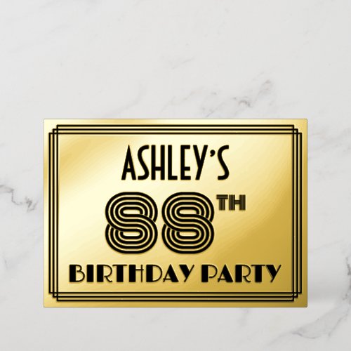 88th Birthday Party  Art Deco Style 88  Name Foil Invitation