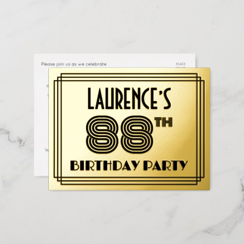 88th Birthday Party  Art Deco Style 88  Name Foil Invitation Postcard