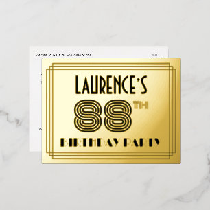 88th Birthday Party ~ Art Deco Style “88” + Name Foil Invitation Postcard