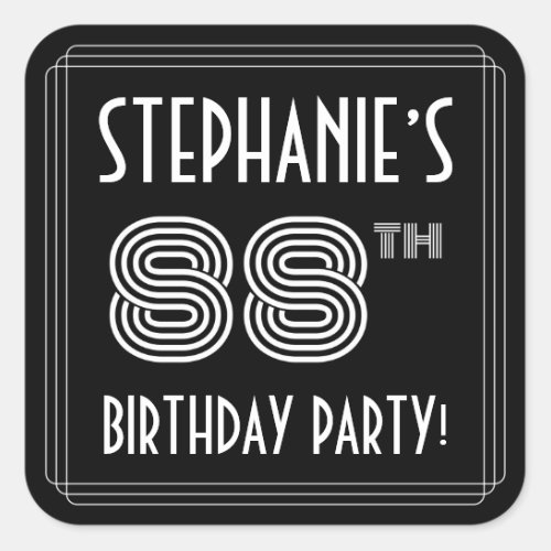 88th Birthday Party Art Deco Style  Custom Name Square Sticker