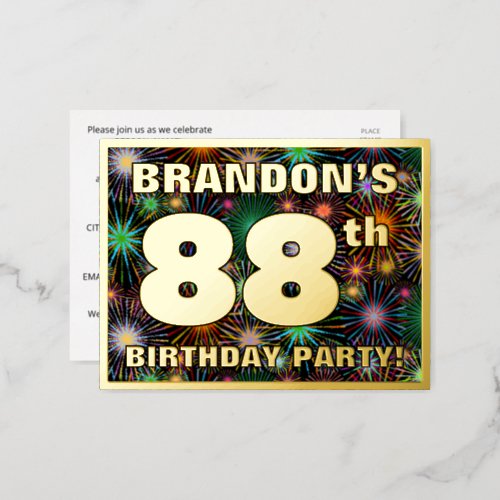 88th Birthday Party Bold Colorful Fireworks Look Foil Invitation Postcard