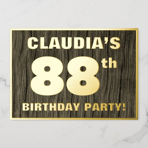 88th Birthday Party Bold Faux Wood Grain Pattern Foil Invitation