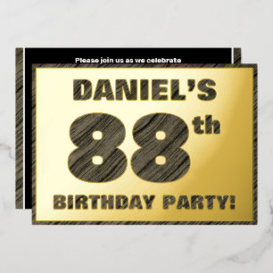 88th Birthday Party — Bold, Faux Wood Grain Text Foil Invitation
