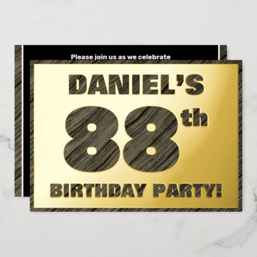 88th Birthday Party  Bold Faux Wood Grain Text Foil Invitation