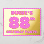 [ Thumbnail: 88th Birthday Party — Bold, Fun, Pink Stripes # 88 Invitation ]