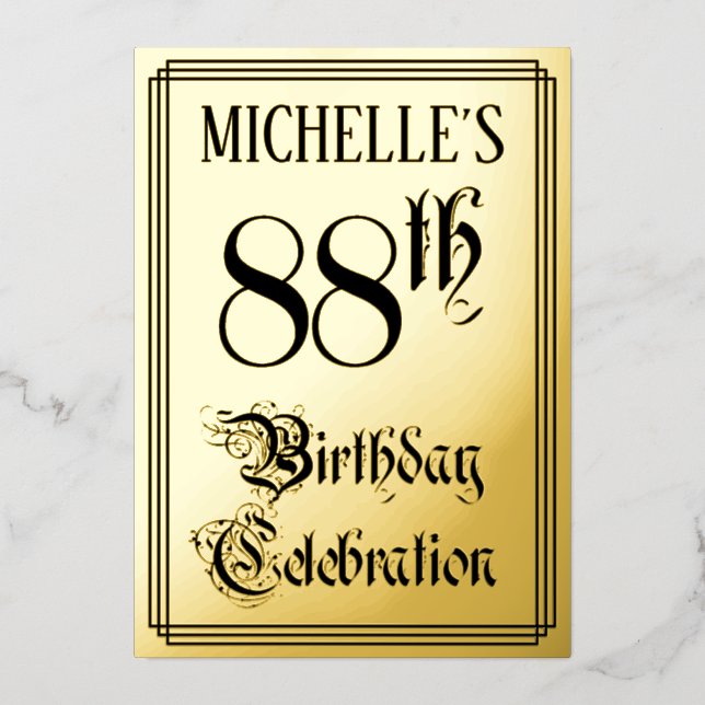 88th Birthday Party — Elegant Script + Custom Name Foil Invitation (Front)