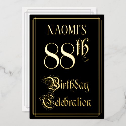 88th Birthday Party â Fancy Script  Custom Name Foil Invitation