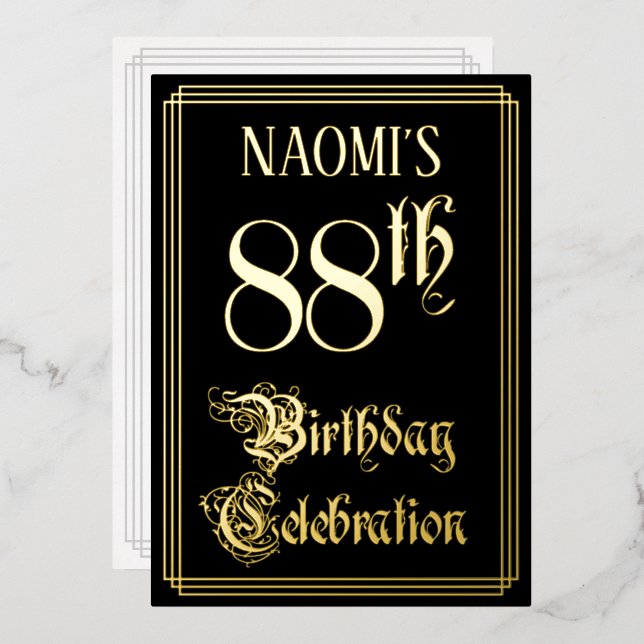 88th Birthday Party — Fancy Script & Custom Name Foil Invitation (Front/Back)