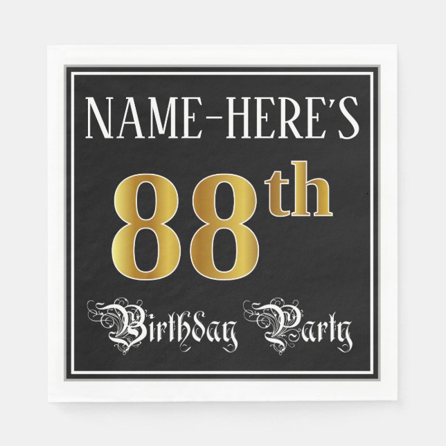 88th Birthday Party — Fancy Script, Faux Gold Look Napkins (Front)