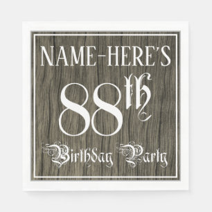88th Birthday Party — Fancy Script, Faux Wood Look Napkins