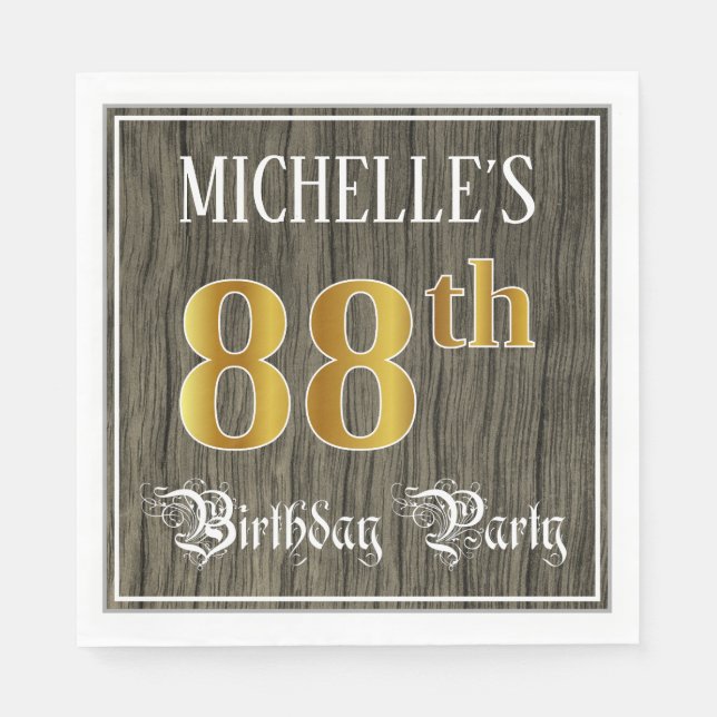 88th Birthday Party — Faux Gold & Faux Wood Looks Napkins (Front)