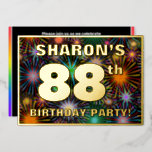 [ Thumbnail: 88th Birthday Party — Fun, Colorful Fireworks Look Invitation ]