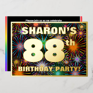 88th Birthday Party — Fun, Colorful Fireworks Look Foil Invitation