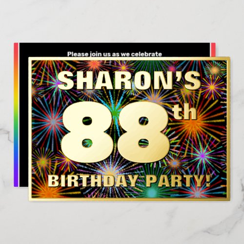 88th Birthday Party  Fun Colorful Fireworks Look Foil Invitation