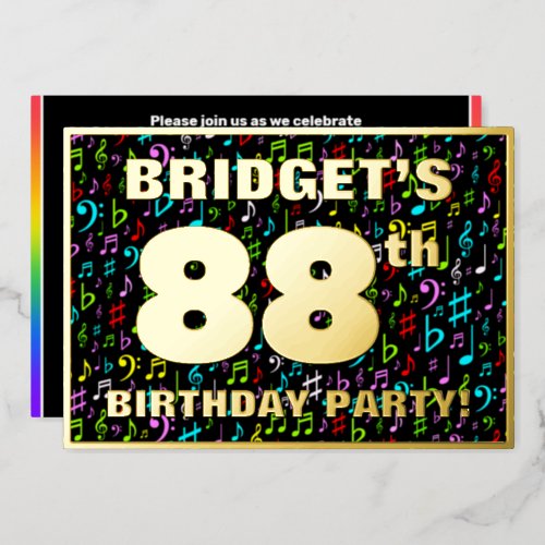 88th Birthday Party  Fun Colorful Music Symbols Foil Invitation