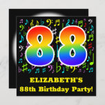 [ Thumbnail: 88th Birthday Party: Fun Music Symbols, Rainbow 88 Invitation ]