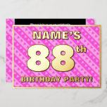 [ Thumbnail: 88th Birthday Party — Fun Pink Hearts and Stripes Invitation ]