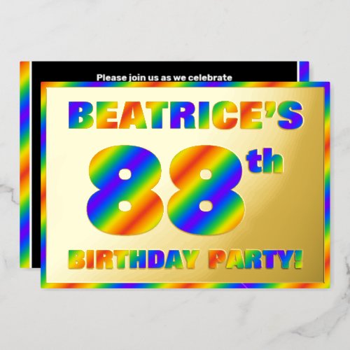 88th Birthday Party  Fun Rainbow Spectrum 88 Foil Invitation