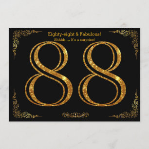 88th Birthday party,Gatsby styl,black gold glitter Invitation
