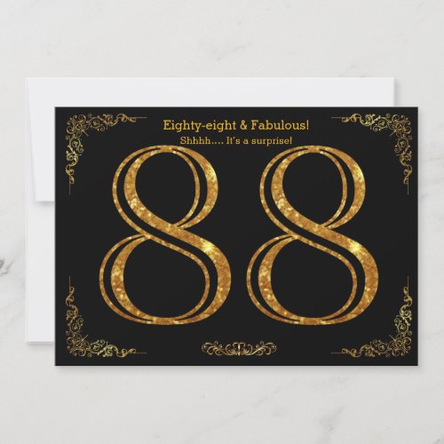 88th Birthday partyGatsby stylblack gold glitter Invitation