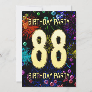 88th Birthday Party Invitation Fireworks Bubbles