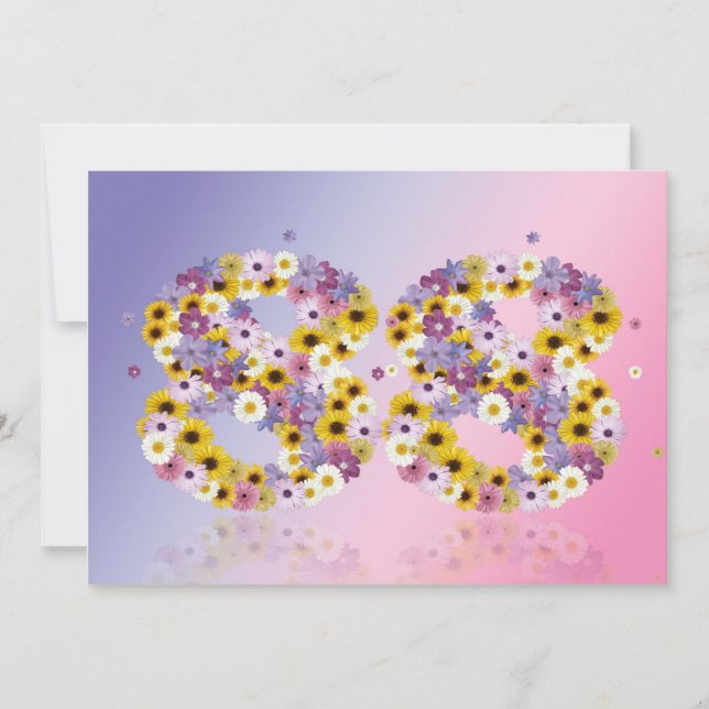 88th Birthday party, with flowered letters Invitation (Front)
