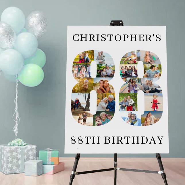 88th Birthday Photo Collage Number 88 Personalized Foam Board (Creator Uploaded)