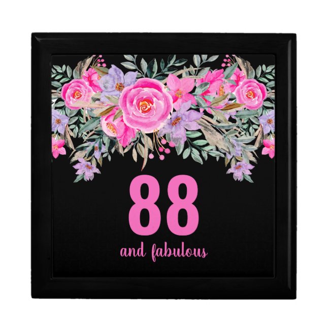 88th birthday pink black floral  gift box (Front)