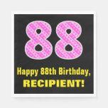 [ Thumbnail: 88th Birthday: Pink Stripes and Hearts "88" + Name Napkins ]