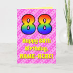 [ Thumbnail: 88th Birthday: Pink Stripes & Hearts, Rainbow # 88 Card ]