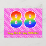 [ Thumbnail: 88th Birthday: Pink Stripes & Hearts, Rainbow 88 Postcard ]