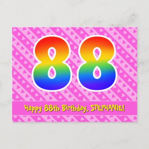 88th Birthday Pink Stripes  Hearts Rainbow 88 Postcard