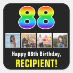 [ Thumbnail: 88th Birthday: Rainbow “88”; Custom Photos & Name Sticker ]