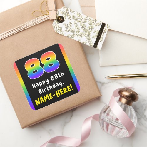 88th Birthday Rainbow Spectrum  88 Custom Name Square Sticker