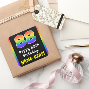 88th Birthday: Rainbow Spectrum # 88, Custom Name Square Sticker