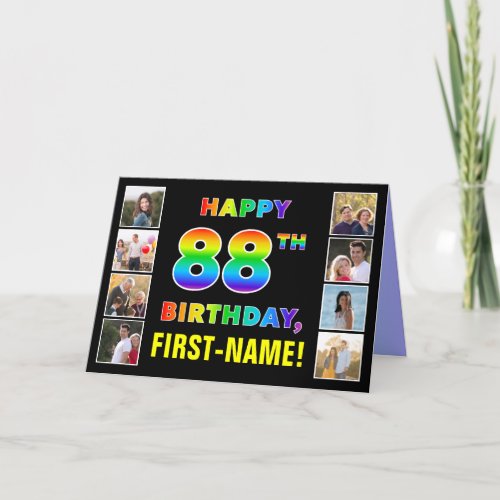 88th Birthday Rainbow Text Custom Photos  Name Card